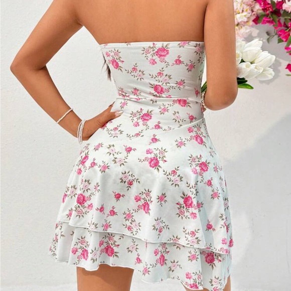 SHEIN WYWH Vacation Halter Neck Floral Print Backless Dress - Picture 2 of 7